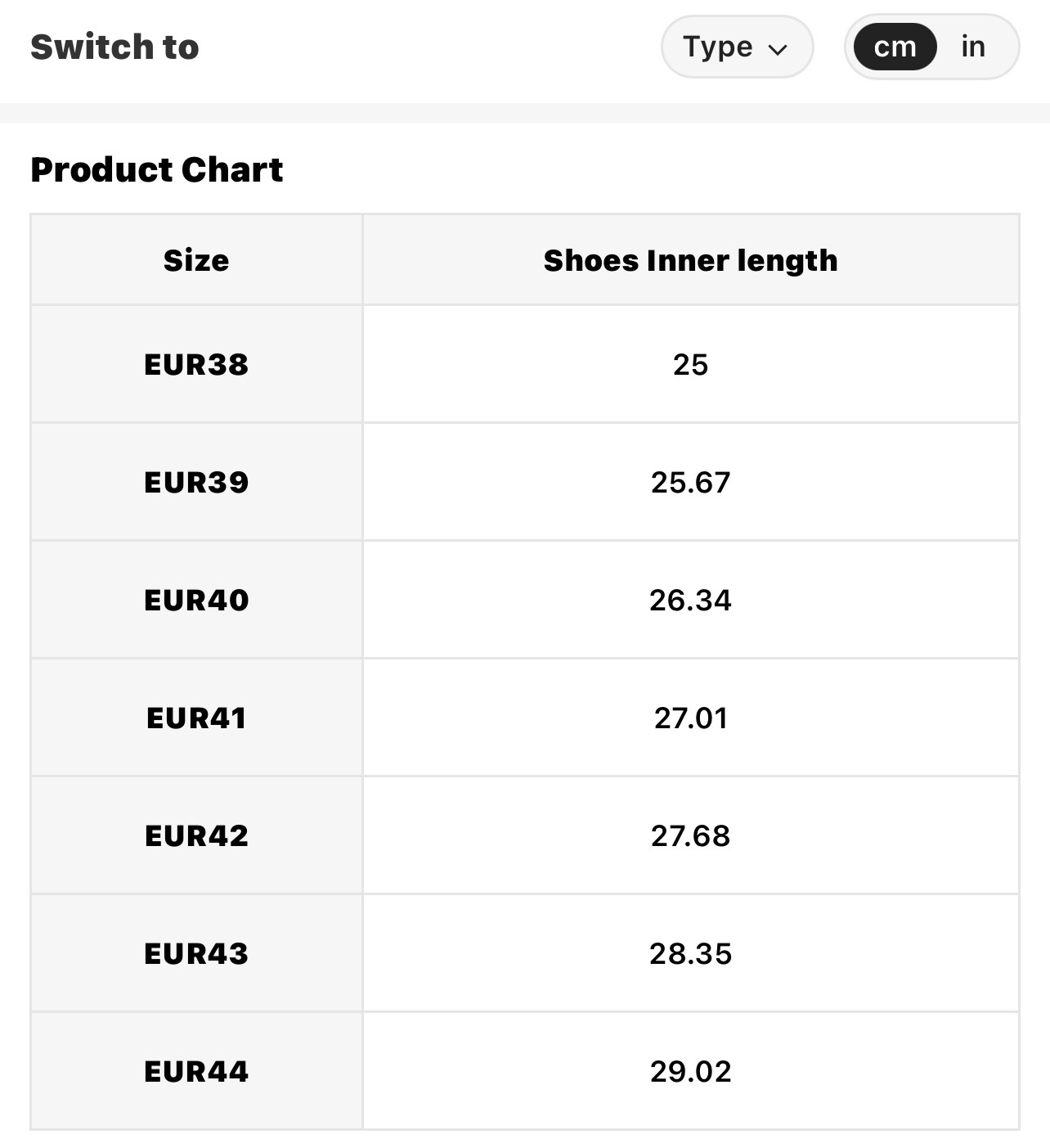 Size Chart